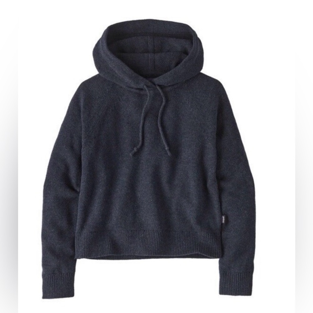 Patagonia Wool Blend Hooded Sweater Navy Blue Pullover Hoodie Sweater Medium